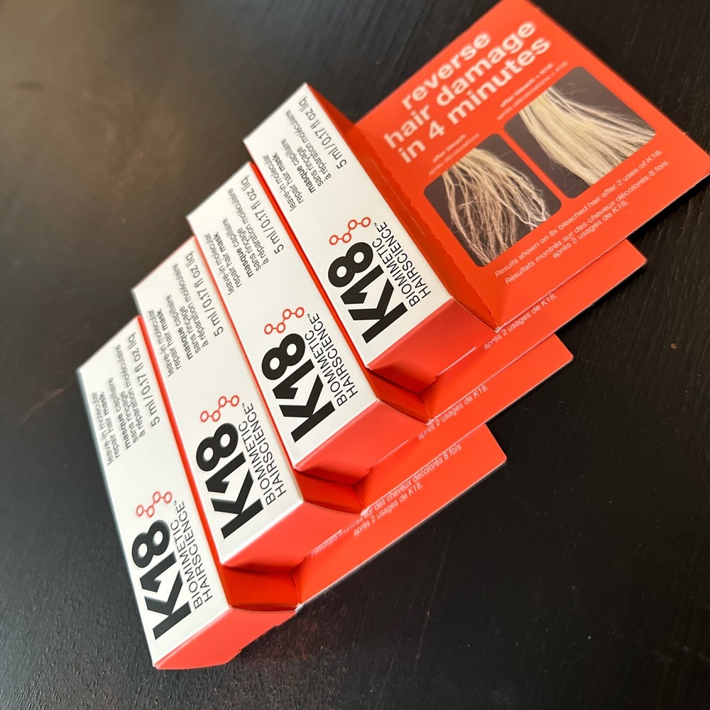 Bundle of 4 brand new K18 molecular hair masks sample size 5 ml .17 Fl oz